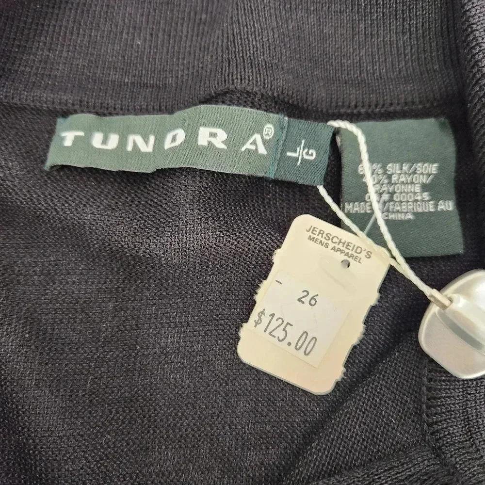 Vtg Tundra Canada 100% Silk Half Zip Sweater Black Geo Abstract, Men's Med - Picture 6 of 8